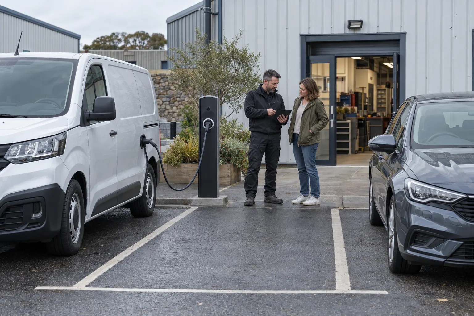 When does a workplace EV charger become public in Falmouth?